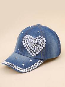 1 pieza Gorra de béisbol de niños con detalles de rhinestone en forma de estrella en denim, visera de sol casual para vacaciones de verano, ideal para actividades al aire libre - Azul - Ver 4