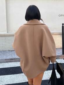 DEEKA Autumn/Winter New Wool Blend Short Coat, Oversized Loose Fit Petite Fashionable RetroOvercoatt - Khaki - View 4