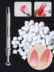 Nail Art Sponge Metal Grip Mini Replaceable Nail Art Sponge Blocks For Gradient Nail Art Sponge Nail Art Tools Nail Art Supplies Nail Art Accessories Nail Art Salon Set 200/100 Pieces,Gradient Nail Art Stamp Tool, Gel Polish Color Gradient Brush, Gradient Nail Brush, Manicure Nail Painting Gel Gradient Sponge Block, Gradient Nail Polish Tool(With Container) - Multicolor - View 8