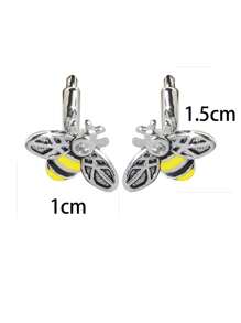 1 Pair Silver 3D Bee Earrings, Silver Frame Outlines Delicate Shape, Black & Yellow Color Vivid, Add Playful Vitality To The Ears