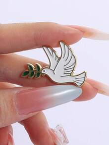 1pc Unique Golden Bird Design Brooch, Animal Shaped " Holding Olive Branch" Minimalist Pin - Multicolor - View 2