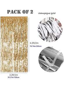 2pcs 3.2ft X 6.5ft Foil Curtain Decorations,Champagne Gold Tinsel Foil Fringe Curtains Streamers Backdrop For Birthday Graduation Wedding Engagement Bridal Shower Bachelorette Holiday Party Christmas Decoration