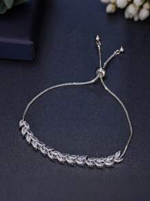 1 Peça Pulseira de Moda com Design Geométrico Incrustado de Zircônia com Formato de Oliva, Ajustável, Adequado para Mulheres, Uso Diário