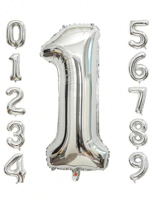 40 Inch Silver Mylar Number Balloons, Large Foil Digit Balloons For Birthday Party Decor, Wedding Anniversary Celebration Supplies