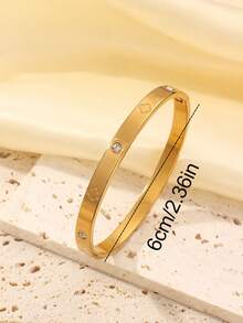 3pcs/Set 18K Gold Stainless Steel 4-Leaf Clover Bracelet, Hollow Clover Flower Zirconia Embellished Bracelet, 18K Gold Plated, Waterproof, Suitable For Daily Wear, Party, Festival Gift - Gold - View 7