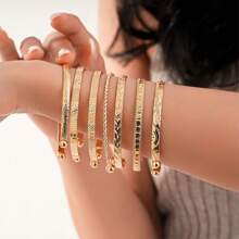 13-12-11-7-6-5pcs Set Fashionable Textured Heart-Shaped Metal Bangle Bracelets For Women, Bohemian Style Adjustable Stacking Bangles Suitable For Daily Life And Party Wear, Ideal Gift For Friends And Family Holiday