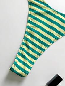 Women's Basic Striped Print Swimsuit, Suitable For Various Occasions From Pool To Beach In Summer, Daily Mini Triangle Bikini Beach Outfit - Dark Green - View 6