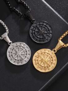 1PC Stainless Steel Compass Medal Pendant Necklace Men And Women Street Party Cool Jewelry Gifts