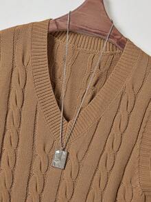 Men's V-Neck Knit Vest Sweater, Solid Color, Casual Daily Wear, Commuting - Camel - View 7
