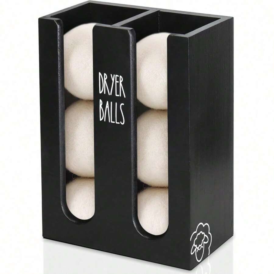 Magnetic Dryer Ball Holder For Laundry Room Organization, Wood Dryer Ball Container Wall Mount, Dryer Balls Organizer For Laundry Room Storage, Laundry Wool Dryer Ball Dispenser Basket (Black) - 黑色 - 查看 1