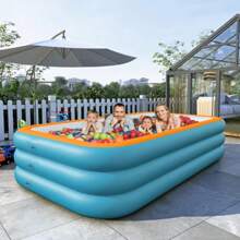 1pc Oversized Inflatable Adult Swimming Pool, Orange Color, High & Thick, Water Park Style, Portable Foldable Summer Wading Pool Suitable For Adults, Household Outdoor Backyard Garden Swimming Pool Size 2.1*3ft/3.3ft Rectangle, Beach Essentials, Beach Accessories, Pool Float