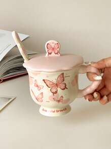 Tasse mit Cartoon-Motiv, Deckel und Löffel, Keramikbecher, schönes Geschenk für Mädchen, Souvenirbegleiter, Kaffeetasse, Paartasse