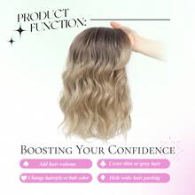 Megito Short Wavy Hair Topper For Women With Thinning Hair, 11 Inch Natural Looking Hairpiece, Volume Booster Wiglet For White HairRoots Coverage, Heat Resistant Synthetic Topper For Women - Ombre Blonde with Dark Root - 查看 3