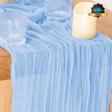1/5pcs Blue Cheese Cloth Table Runner 35*118 Inch Country Style Cheesecloth Table Runner, Suitable For Wedding, Bridal Shower, Birthday Party, Halloween, Thanksgiving, Christmas Dining Table Decor - Multicolor - View 2