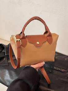 New Ladies Nylon Casual Solid Color Tote Shoulder Handbag Crossbody Bag - Khaki - View 10