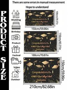 1 件可定制姓名 2025 届毕业生庆祝派对横幅，涤纶材质学士帽蓝/黑金/蓝金/绿图案摄影背景，个性化大学毕业横幅教室背景，家居和户外装饰用品，毕业典礼，派对装饰，三种尺寸可供选择
