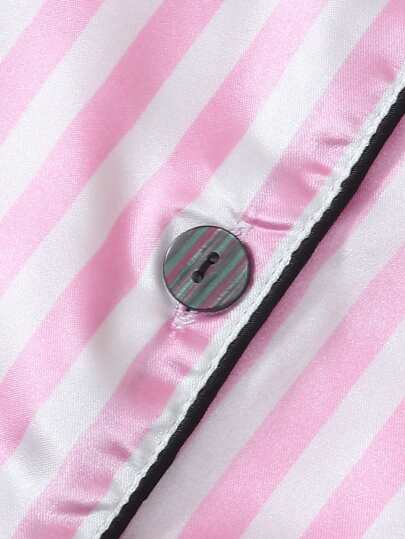 Satijnen Women Pajama Set, Short Sleeve Top, Shorts Pants, Loose Sleepwear Com Tafel Home Outdoor, Roze view 7