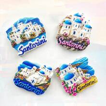 1pc Resin Santorini, Greece Dreamy Fridge Magnet, Athens Travel Souvenir Home Office Storage Cabinet Decor, Meaningful Creative Gift - Multicolor - View 7