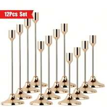12er Set Europäischer romantischer Kerzenständer aus poliertem Metall, geeignet für Stumpen- und Taperkerzen, eleganter Mittelpunktdekor für Weihnachten, Halloween, Ostern, Thanksgiving, Zuhause, Hochzeit, Party, Jubiläum