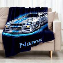 Customizable Fast And Furious Flannel Blanket, Soft Polyester Knit, Digital Print, Cozy All-Season Throw, With Personalized Name, For Napping, Camping, Travel, Glam Style, Easy Care, Cozy Home Blanket Car Enthusiast Gift Custom Cozy Blanket