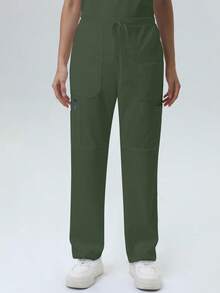 Women's /Nursing Pants, Comfortable Pants, Solid Color Simple Multi-Pocket Pants Spring - Dark Green - View 7