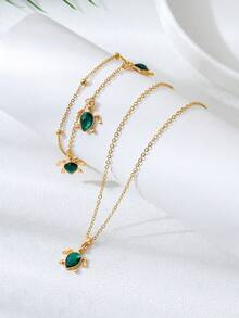 1 件简约绿海龟吊坠项链，休闲夏季海滩度假风格女士项链和手链，适合日常/假日佩戴，百搭夏季珠宝