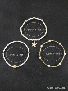 Set de 3 piezas Tobillera con colgante de estrellas de mar y conchas, decoración de perlas falsas irregulares, estilo bohemio, pulsera de tobillos apilable, adecuada para bikinis sexy de mujer, fiestas en la playa, vacaciones y regalo ideal (La cantidad y el pedido de cuentas son aleatorios)