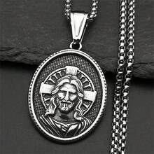 Collar con colgante de cruz cristiana de Jesús para mujeres y hombres, collar de medalla de acero inoxidable chapado en oro, joya amuleto como regalo - collar - Ver 9