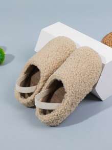 1 Paar Kinderpantoffeln für Herbst/Winter mit Plüschfutter, Mädchen Flauschige Slide Sandalen mit elastischem Verschluss hinten, Jungen Mules Pantoffeln zum Tragen innen und außen, geeignet für Kleinkind Kinder