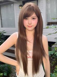 alicegarden 1 合成耐热长直发假发，带刘海，棕色长直发，30 英尺长，纤维制成，时尚假发，自然逼真 - 棕色 - 查看 1