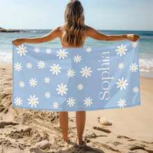 Customized Daisy Name Beach Towel, Personalized Letter Swimming Pool Towel, Cartoon Flower Signature Beach Towel, Vacation Gift, Picnic Towel,Vacay Vibes