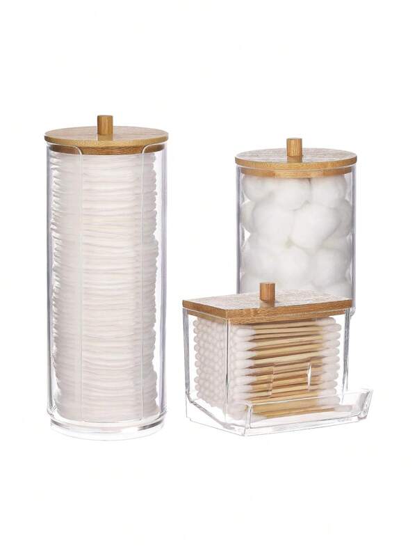3pcs Vanity Makeup Storage Organizer, Q-Tip Holder Bathroom Container, Round Pad/Floss Dispenser, For Sorting And Storing