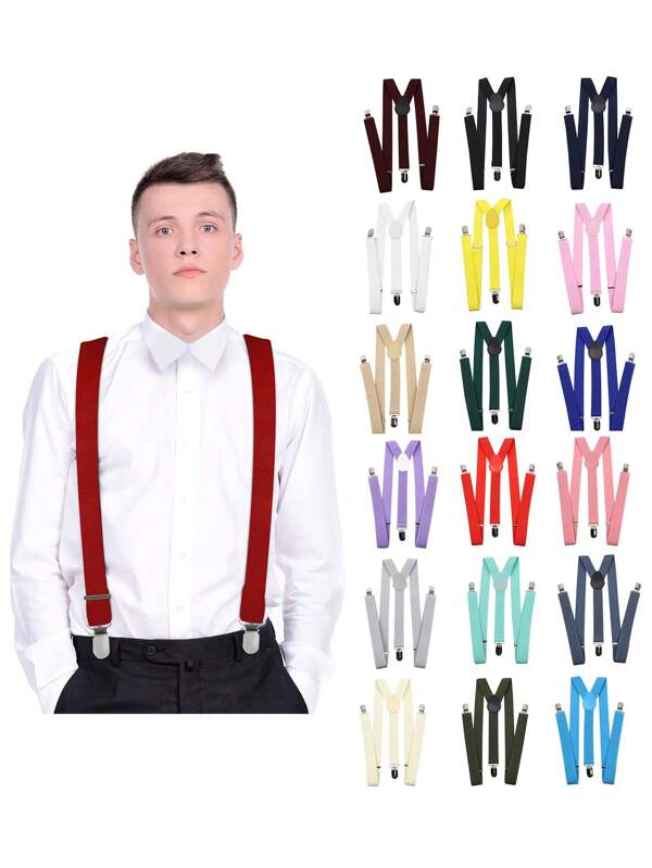 1pc Men's Adjustable Y-Shaped Elastic Suspenders, For Shirt, Tuxedo, Party Wear, Casual Design