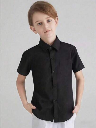 Tween Boy Black Short Sleeve Casual Shirt For Summer