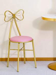 1 件蝴蝶化妆椅带蝴蝶结靠背适用于卧室美甲椅带可拆卸靠背少女心小卧室公主蝴蝶化妆椅新款边桌座椅梳妆椅带金色金属腿，天鹅绒靠垫