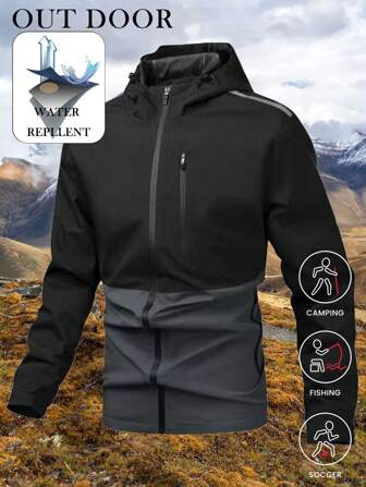Autumn Men's Color Block Outdoor Sports Casual Windproof Waterproof Hooded Color Block Jacket