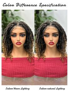 9*6 Lace Wig Braided With Curly Hair Synthetic Fiber Heat Resistant 14 Inch Short Braided Wig For Summer For Women