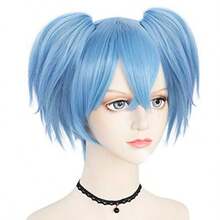 VENDAD-Hair Cap+ Nagisa Shiota Wig Cosplay Blue Wig With Double Ponytails Short Blue Anime Wig For Men Women Boys Girls Cosplay Costume Synthetic Lightblue Hair Pigtails Wigs For Halloween Party - 藍色 - 查看 3