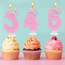 Pink Crown Birthday Cake Candles/Romantic Cake Pink Number Candles/Straight Wax 0-9 Creative/Queen Princess Wishing Candles/Candlelight Anniversary Cake Decoration Candles/Cake Top Decoration Suitable For Birthdays/Weddings/Bachelor Parties - Pink + Crown - View 5