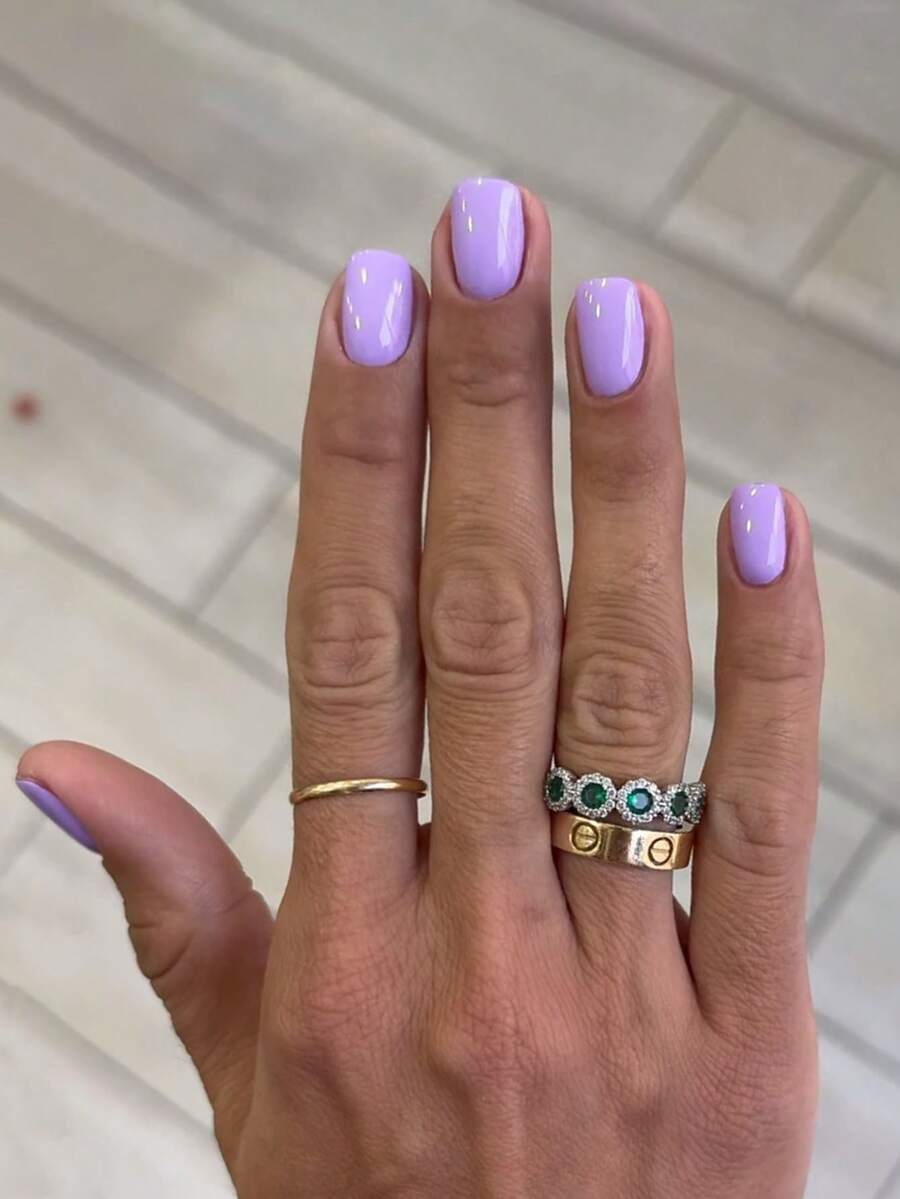 24 片薰衣草方形短款按压式指甲，经典简约法式全覆盖假指甲，适合派对、约会和日常佩戴美甲用品 - 淡紫色 - 查看 1