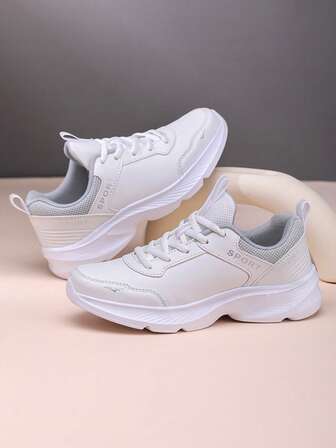 Ladies Trainers Minimalist Sneakers Neutral Outdoor Walking Leisure Shoes Lightweight Casual Shoes Lace Up Mesh Sports Shoes White