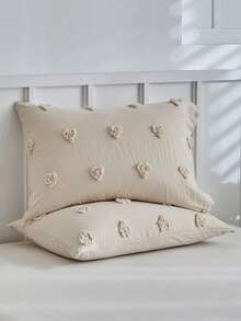 2/3pcs Khaki Heart Pattern Tufted Jacquard Polyester Duvet Cover Set, Fashionable Modern Cute Oversized Bedding Set, Suitable For All Seasons (1 Duvet Cover + 1/2 Pillowcase), Soft & Breathable, No Filling - Khaki - View 7