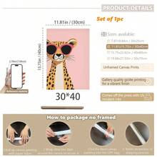 1 件婴儿动物主题婴儿房墙饰。戴着粉色太阳镜的豹子婴儿房墙饰 - 时尚的女婴房装饰，带有趣味动物图案。儿童房数字墙饰，游戏室装饰，幼儿房印花，动物图案，兼收并蓄的婴儿房墙饰。动物装饰。婴儿房 - 可爱俏皮的儿童装饰。多种尺寸可选，20-70 厘米，带框或不带框，非常适合婴儿房装饰。家居装饰，夏季