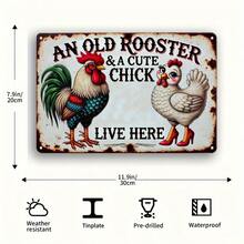 Vintage Metal Decorative Sign An Old Rooster & A Cute Chick Live Here - Multipurpose Wall Hanging Tin Plaque For Home, Bar, Cafe, Garden, Farmhouse - Weather-Resistant, Pre-Drilled, English Humor Tin Sign Gift, 8x12 Inches - For Yard, Street, Mall, Garage, Man Cave, Bedroom (Pack Of 1) - 12*8英寸 - 查看 4