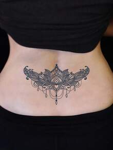 1pc Waist Tattoo Sticker, Temporary Fake Tattoo, Couple Style For Married Couples, Sexy Semi-Permanent, Waterproof And Sweat-Resistant, Lasts 1-2 Weeks, Durable And Non-Reflective, Black, Suitable For Men And Women's Arms, Chest, Waist, Back - Black - View 2