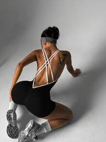 Sports Studio 女士运动连体衣，亲肤面料，修身休闲百搭，适合所有季节，运动瑜伽塑身连体衣 - 黑色 - 查看 7