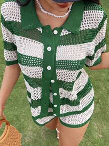 Ensemble 2 pièces DEEKA, nouveau style européen et américain pour le printemps et l'été : polo manches courtes tricoté doux et délicat, avec short taille haute