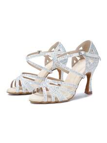 Soft Sole Glitter Dance Shoes Women Rhinestone Latin Dance Shoes Ballroom Dance High Heels Party Shoes Women Wedding Shoes 9cm Heels - Silver - View 8