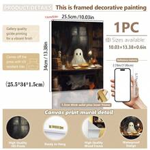 1 件，帆布墙艺术，带框墙艺术，复古书筒阅读鬼魂，万圣节装饰，万圣节海报，万圣节阅读鬼魂，恐怖艺术用于家居装饰办公室装饰浴室装饰客厅装饰卧室装饰，房间装饰，宿舍装饰，卧室装饰，图书馆装饰，学校装饰，返校季万圣节装饰