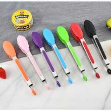 1pc Small Kitchen Tongs, 7-Inch Mini Food Tongs, Heat Resistant Nylon Tips Tongs For Cooking, Serving, BBQ, Grilling, Salad And More, Kitchen Stuff, Baking Tools - Multicolor - View 1